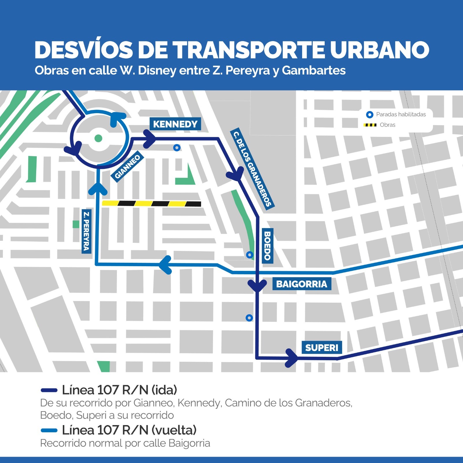 Modificación recorridos línea 107 N/R