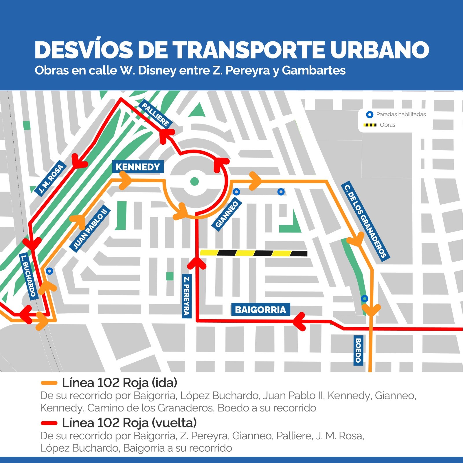 Modificación recorridos línea 102 R