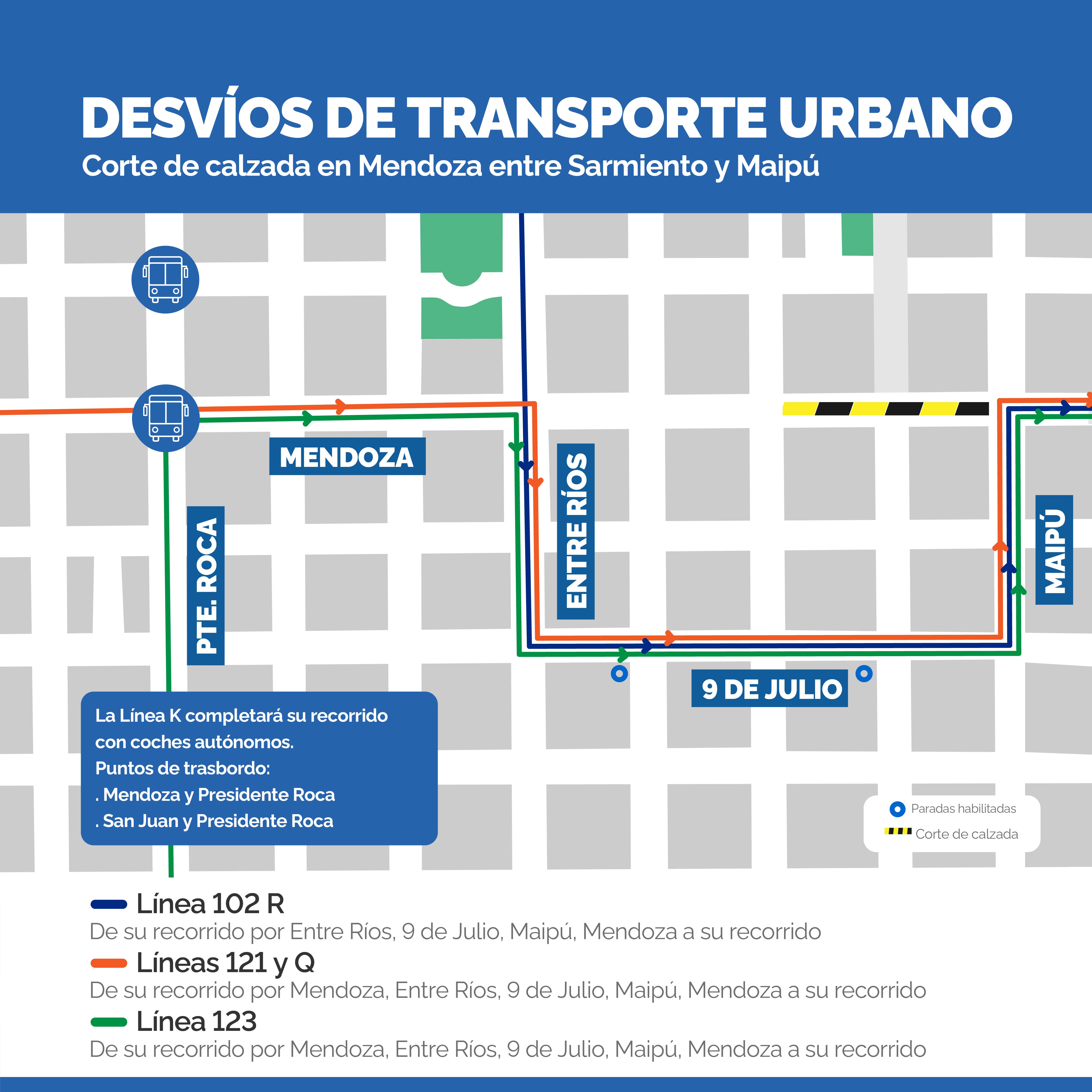 Desvíos calle Mendoza entre Sarmiento y Maipú